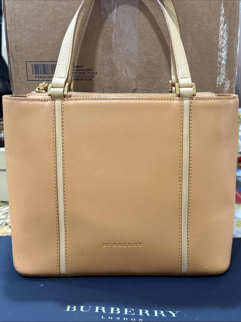 Burberry Tan and Cream Leather Shoulder Bag